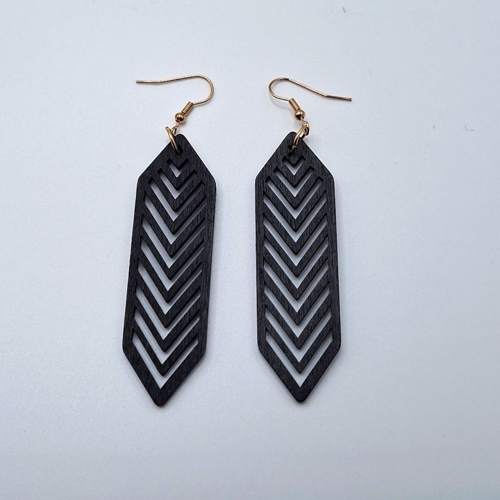 Black wood hollowed out earrings abstract